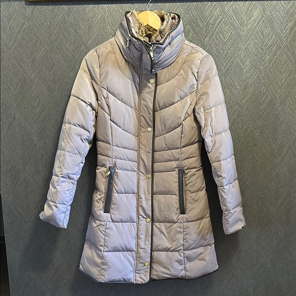 Cole Haan Tan Quilted Puffer Jacket Mid-Length